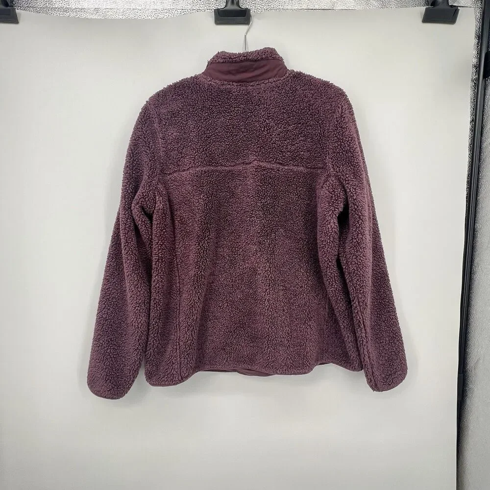LL Bean Womens 1/4 Snap Hi-Pile Fleece Pullover Sherpa Jacket Size L Purple